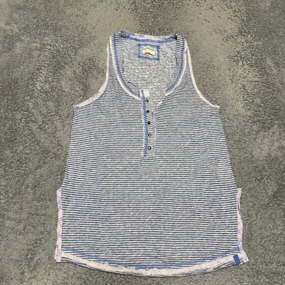 Free People Tops - We the Free People Love Language Tank Top Shirt Womens Small Blue Linen Blend